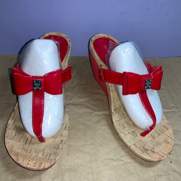 BCBGeneration Red cork Heels Platform Sandals Women Wedge Sz 7 - Picture 1 of 4